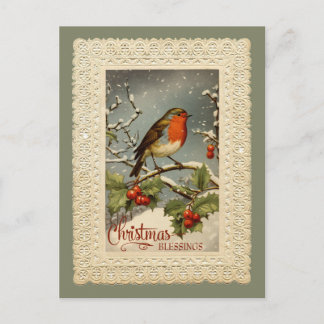 Weihnachts-Segnungen Robin Vintag Reproduction Postkarte