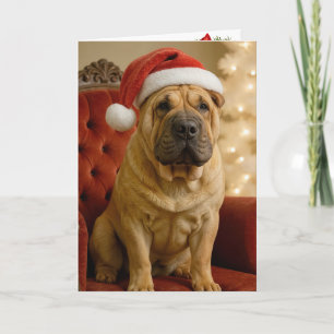 Weihnachts-Shar-Pei-Hund mit Santa-Hut Karte