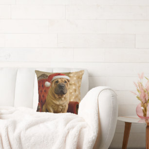 Weihnachts-Shar-Pei-Hund mit Santa-Hut Kissen