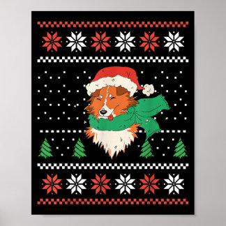 Weihnachts-Sheltie-Hund mit Santa-Hut Süßes Xmas Poster