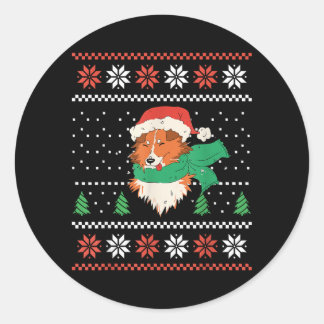 Weihnachts-Sheltie-Hund mit Santa-Hut Süßes Xmas Runder Aufkleber