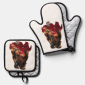 Weihnachts-Sheltie Ofenhandschuh & Topflappen-Set (Vorderseite/Rückseite)
