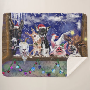 Weihnachts-Sherpa Blanket Funny Farm Tierisches Pa Sherpadecke