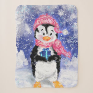 Weihnachts-Sherpa-Blanket-Geschenk Happy Pinguin Sherpadecke