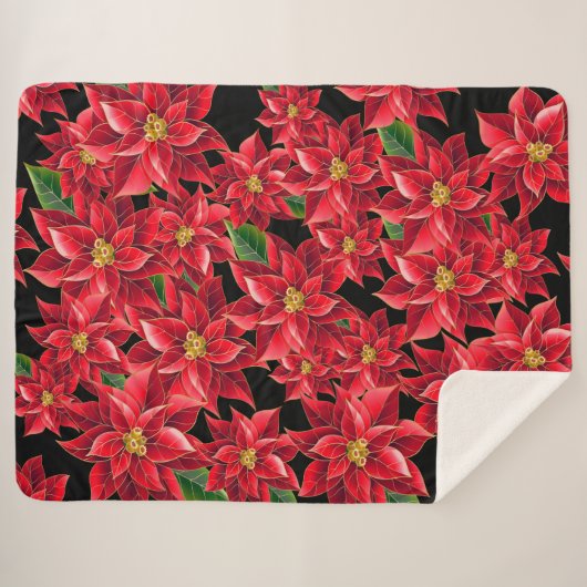 Weihnachts-Sherpa Blanket-Groß-Rote Poinsettien Sherpadecke (Vorderseite (Horizontal))