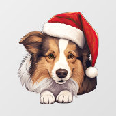 Weihnachts-Shetland Sheepdog Fensteraufkleber (Blatt)