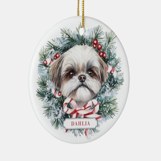 Weihnachts Shih Tzu Hund Keramik Circle Ornament (Rechts)
