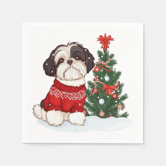 Weihnachts-Shih-Tzu-Hund Serviette (Vorderseite)