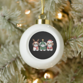 Weihnachts-Shih-Tzu-Hunde-Rentier-Geweih-Weihnacht Keramik Kugel-Ornament