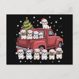 Weihnachts-Shih-Tzu-Hunde roter LKW Weihnachtsmann Feiertagspostkarte