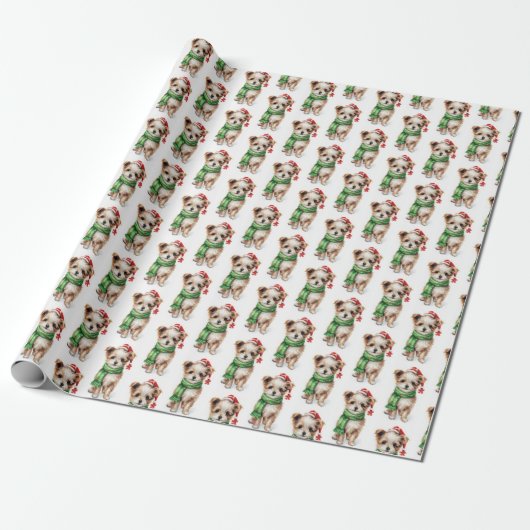 Weihnachts Shih Tzu mit Winterskarf Geschenkpapier (Ungerollt)