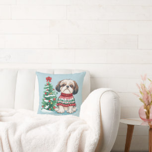 Weihnachts-Shih-Tzu-Santa-Hund Kissen