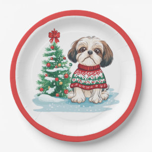 Weihnachts-Shih-Tzu-Santa-Hund Pappteller