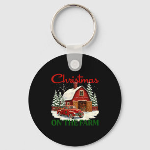 Weihnachts-Shirt auf dem Bauernhof Vintage roter L Schlüsselanhänger