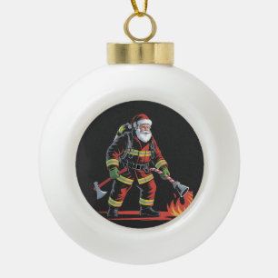 Weihnachts-Shirt des Feuerwehrmanns XMas Funny San Keramik Kugel-Ornament