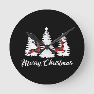 Weihnachts-Shirt für Frauen Buffalo Karo Hirsch Runde Wanduhr