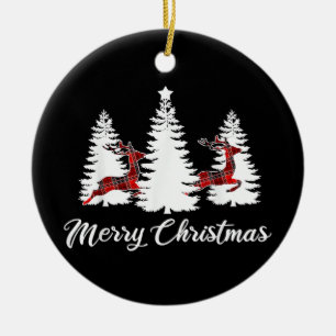Weihnachts-Shirt für Frauen Büffel Kariert Rentier Keramik Ornament