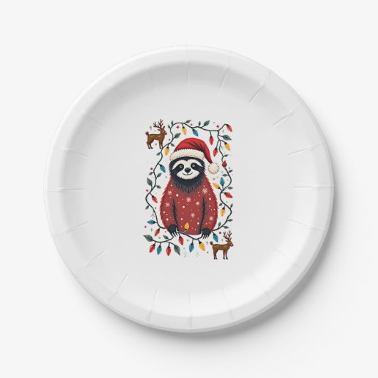 Weihnachts-Shirt für Sloth Lover-Geschenk Santa Bu Pappteller (Vorderseite)