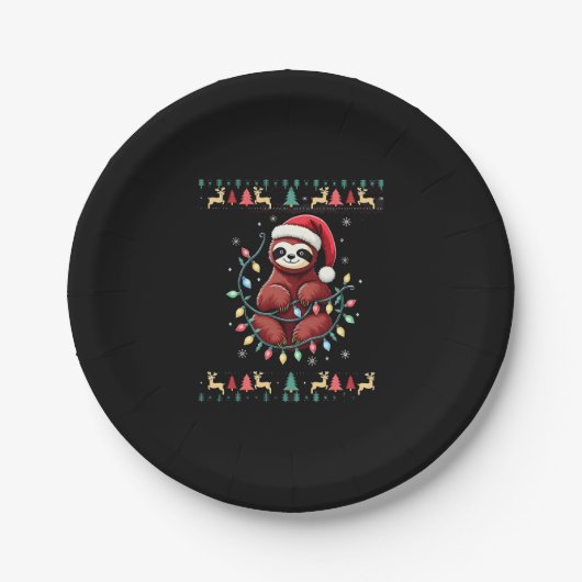 Weihnachts-Shirt für Sloth Lover-Geschenk Santa Bu Pappteller (Vorderseite)