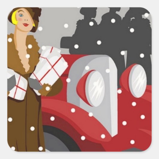 Weihnachts-Shopping im Schnee Quadratischer Aufkleber (Vorderseite)