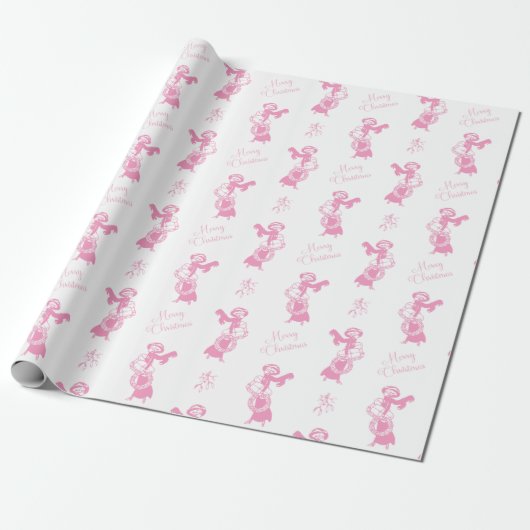 Weihnachts-Shopping Mädchen pink Geschenkpapier (Ungerollt)