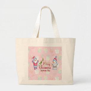 Weihnachts Shopping Tote Tag Santa & Snowman Jumbo Stoffbeutel