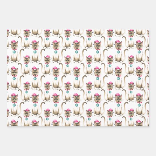 Weihnachts Siam Cat Wrapping Geschenkpapier Set (Vorderseite)