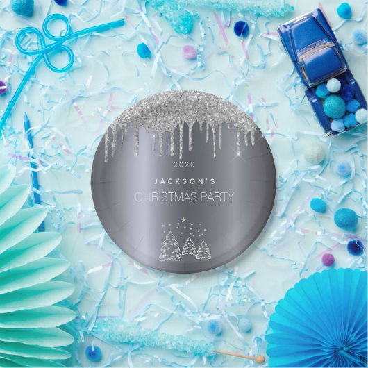 Weihnachts-Silberbäume Glitzer Tropfen Pappteller (Party)