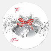 Weihnachts-Silberglocken-Geschenkpapier-Aufkleber Runder Aufkleber (Vorderseite)