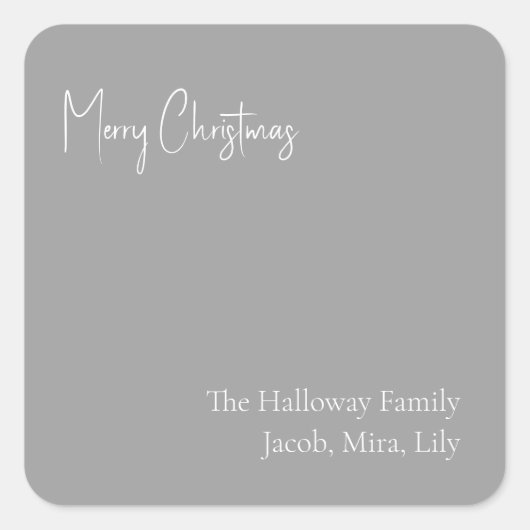Weihnachts-Silberplatz-Familiengeschenkaufkleber Quadratischer Aufkleber (Vorderseite)