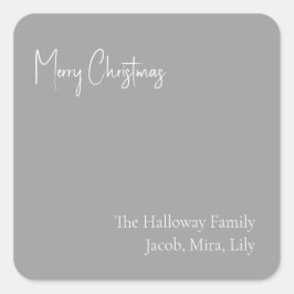 Weihnachts-Silberplatz-Familiengeschenkaufkleber Quadratischer Aufkleber