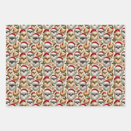 Weihnachts-Silkie-Hühnchen-3-Blatt-Wohnung Geschenkpapier Set (Vorderseite 2)