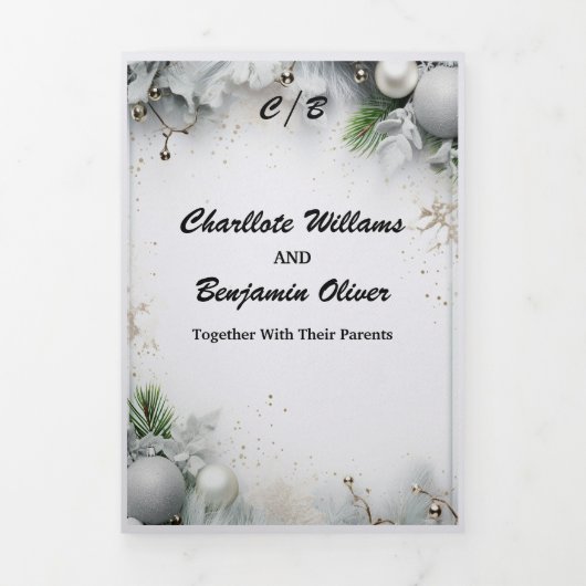 Weihnachts Silver Magic Winter Minimal Personalisi Dreifach Gefaltete Einladung (Cover)