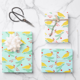 Weihnachts-Singkanarien-Muster Geschenkpapier Set