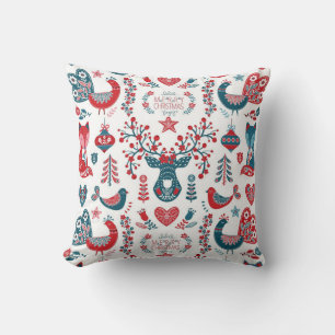 Weihnachts-Skandinavische-Folk-Art-Design in Navy Kissen