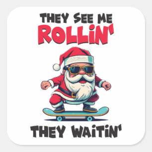 Weihnachts-Skateboard Santa Quadratischer Aufkleber