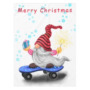 Weihnachts-Skater Gnome mit Geschenk Tableclout Tischdecke