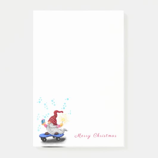 Weihnachts-Skater Gnome mit Geschenken Post-it Klebezettel (Vorderseite)