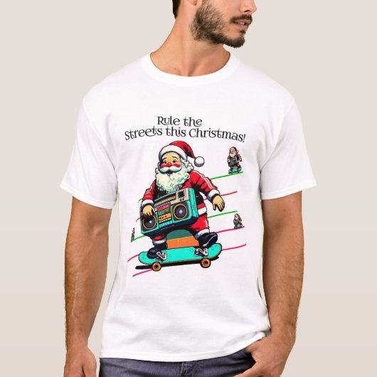 Weihnachts-Skater Santa T-Shirt Coole Festivals St (Vorderseite)