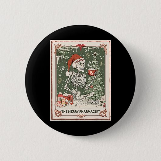 Weihnachts Skeleton Tarot Card Der Merke Apotheker Button (Vorderseite)