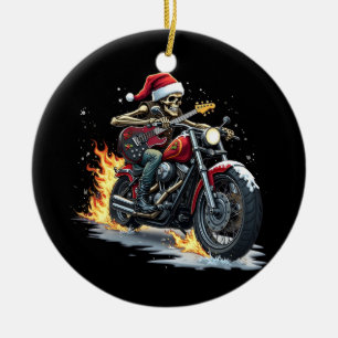 Weihnachts-Skelett Biker Rock Music Flame Santa Keramik Ornament