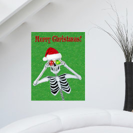 Weihnachts-Skelett-Hat Ornamente Grüne Gold Flecks Poster