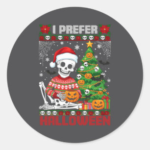 Weihnachts-Skelett Ich bevorzuge Halloween Hässlic Runder Aufkleber