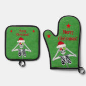 Weihnachts-Skelett Ornamente Sterne auf Grün Ofenhandschuh & Topflappen-Set (Vorderseite)