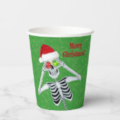 Weihnachts Skelett Snowflake Ornamente Hat Grün Pappbecher (Rückseite)