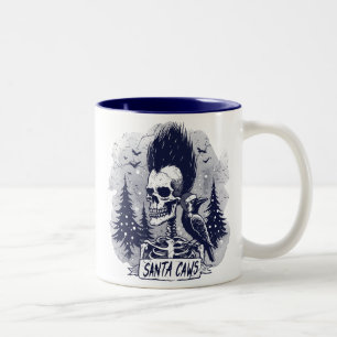 Weihnachts-Skelett und Raven Santa Caws Zweifarbige Tasse