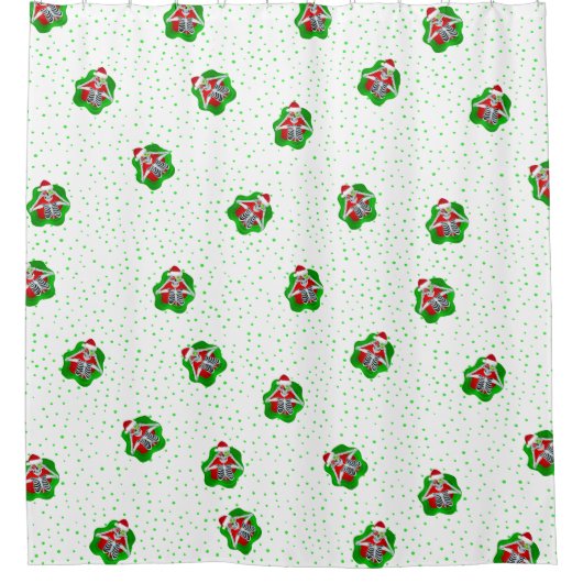 Weihnachts Skelett Weihnachtsmannmütze Rote Grüne Duschvorhang (Vorderseite)