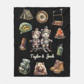 Weihnachts Ski Animal Adventure Bear Outdoor Black Fleecedecke (Vorderseite)