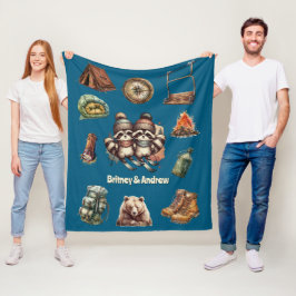 Weihnachts Ski Animal Couple Raccoon Outdoorsy Bla Fleecedecke