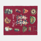 Weihnachts-Ski-Tierabenteuer Bär Outdoor Maroon Fleecedecke (Vorderseite (Horizontal))